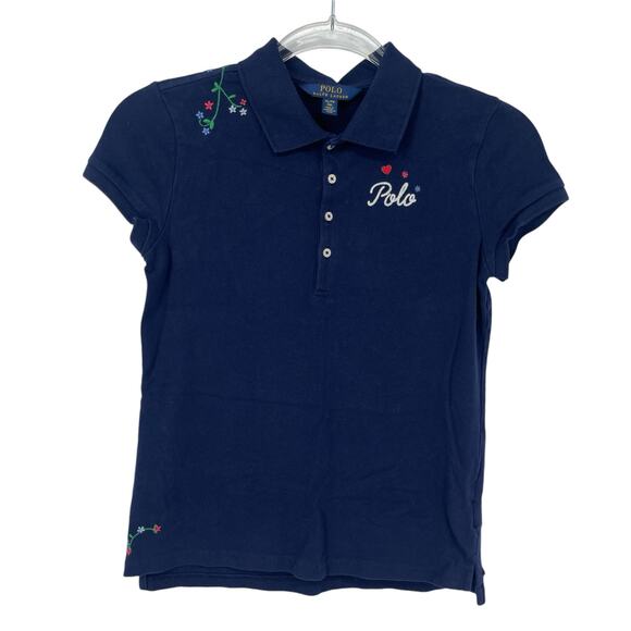 Polo Ralph Lauren Kids Girls Navy Floral Polo Shirt Size XL (16) - Picture 5 of 8